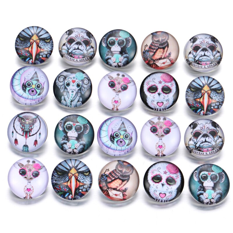 10 teile/los Tier katze hund glas druckknopf einhorn armband 18mm snap charms fit armband DIY snap jewerly partei: 6