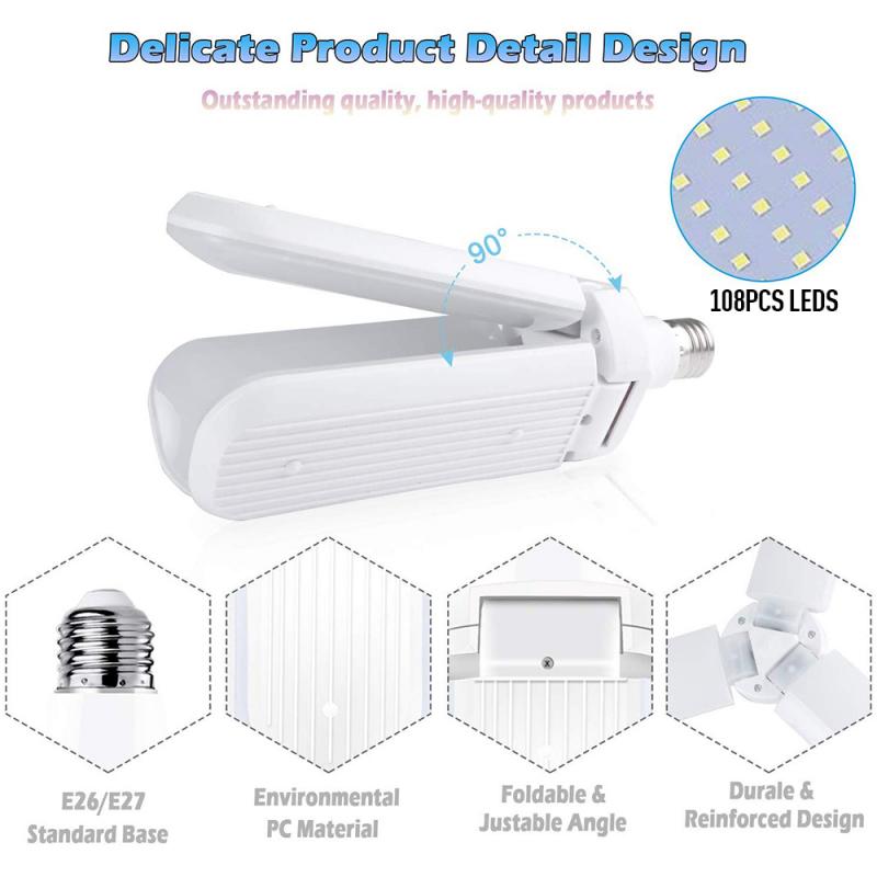 Light Led Garage Lights Super Bright 60W Daylight Light Bulbs 6000LM Deformable Garage Ceiling LED Shop Lights