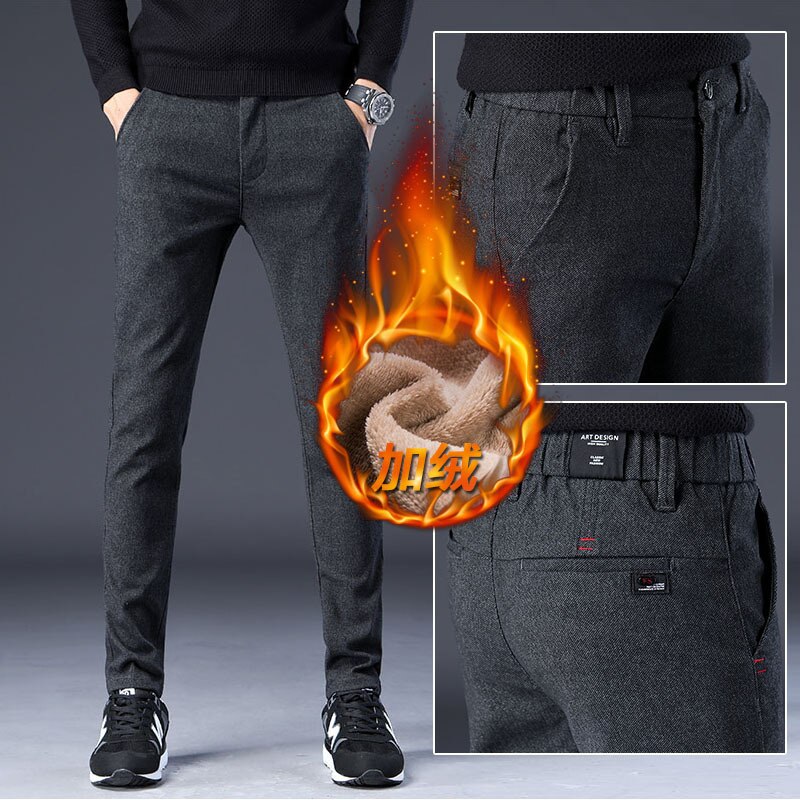 Märke herr byxor vinter kashmir byxor manliga ytterkläder smala byxor sammet tjocka byxor herr fleece tjocka byxor pantalons hommes