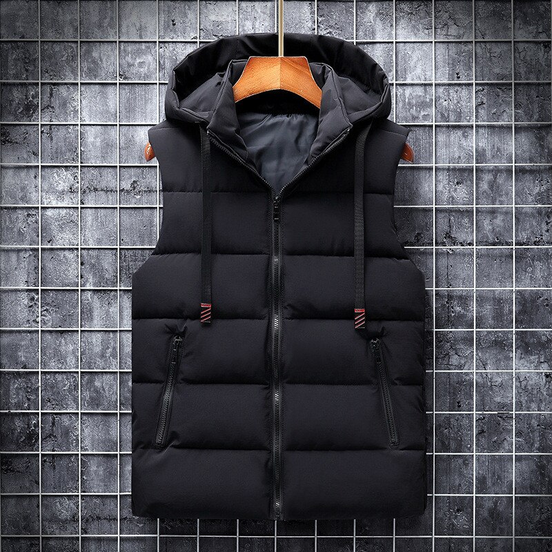 Ymwmhu 6xl herrväst solid casual hösthuva ärmlösa jackor herrväst vinterväst plus size arbetskläder herr: Svart / 50-65 kgkg för l storlek