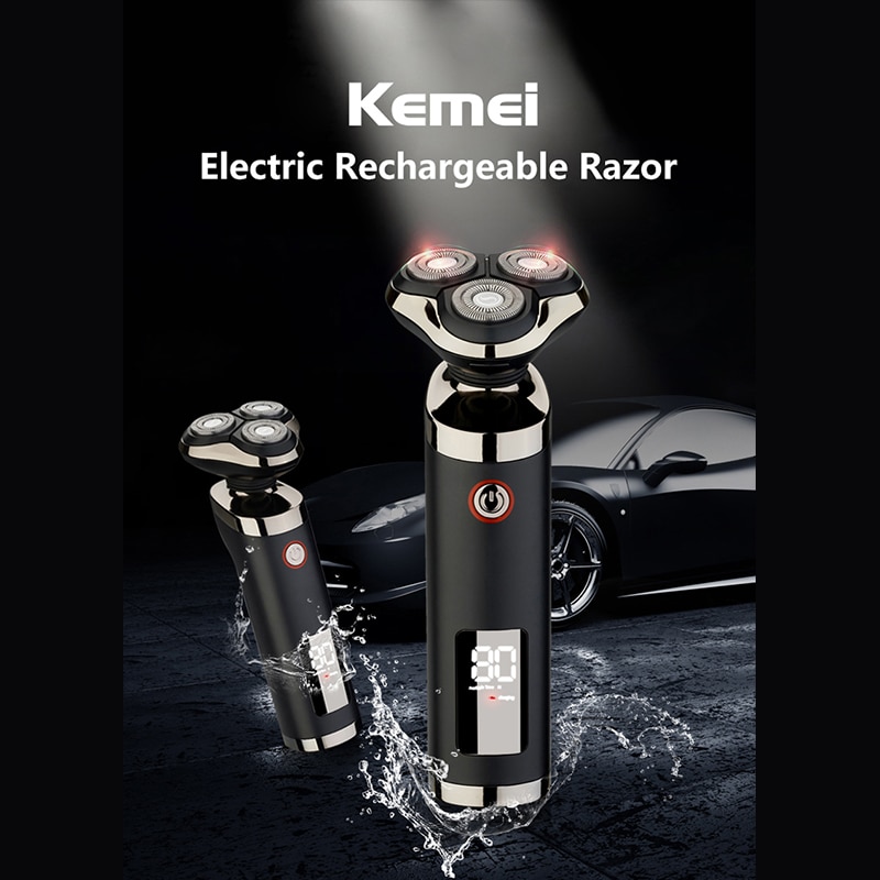Kemei Men Razor 3 Blades Electric Shaver LCD Beard Trimmer Clipper Waterproof Cutter Shaving Machine
