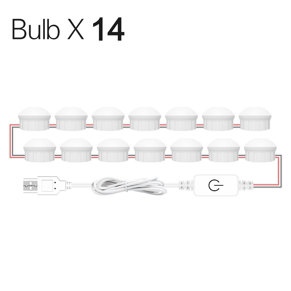 Make up Furniture Lighting USB Port Makeup Vanity Mirror Light Bulb Kit 12V Touch Dimmable Decor Hollywood Dressing Table Lamp: 14 Bulbs White