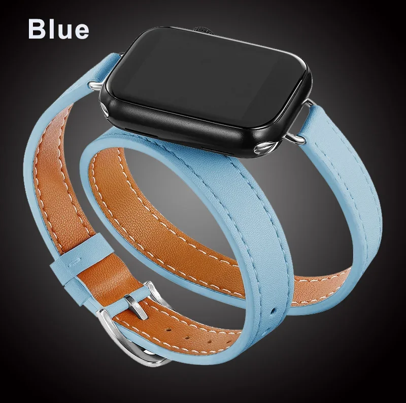 Läderarmband för apple watch-band ultra 2 49mm 40mm 41mm double tour 45mm 42mm 44mm för iwatch-serien 9 8 7 6 se 5 4 3 26 38mm