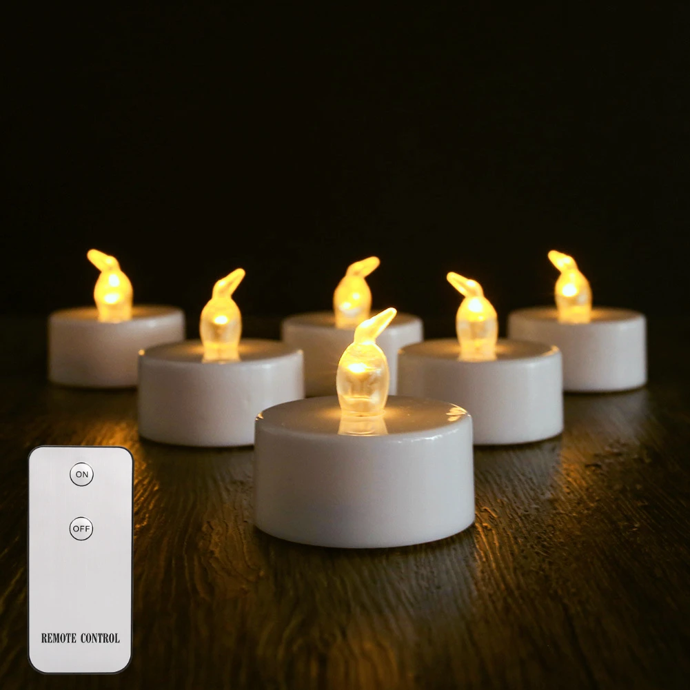 Vela electrónica LED sin llama con Control remoto, iluminación LED con llama parpadeante, luces de té, decoración del hogar de Navidad y Halloween: Blanco frío