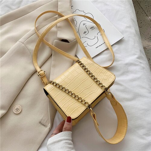 Krokodillemønster pu lær crossbody vesker for kvinner kjede kvinnelige skulder vesker mini vesker reise cross body bag: Gul