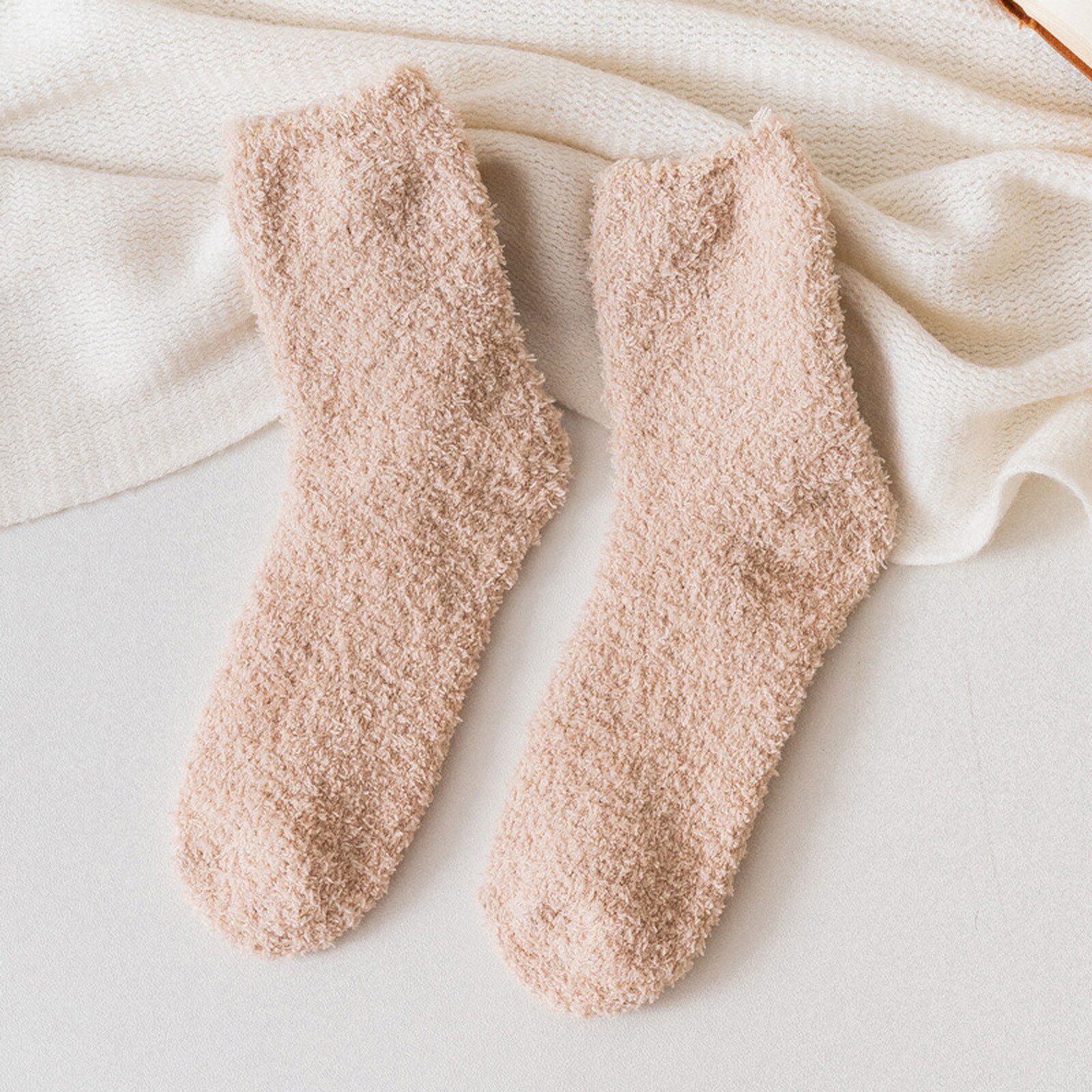 Coral Fleece Socks With Thicker And Warmer Floor Socks For Women In Solid Colors Sweet and lovely, warm and comfortable: H