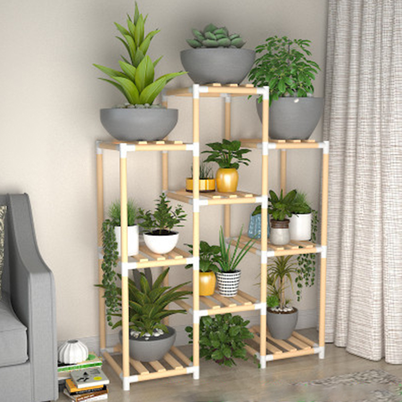 Balcony Wooden Plant Flower Display Stand Floor Shelves Multi-functional Flower Potted Stand Multi-storey Storage Rack Shelf