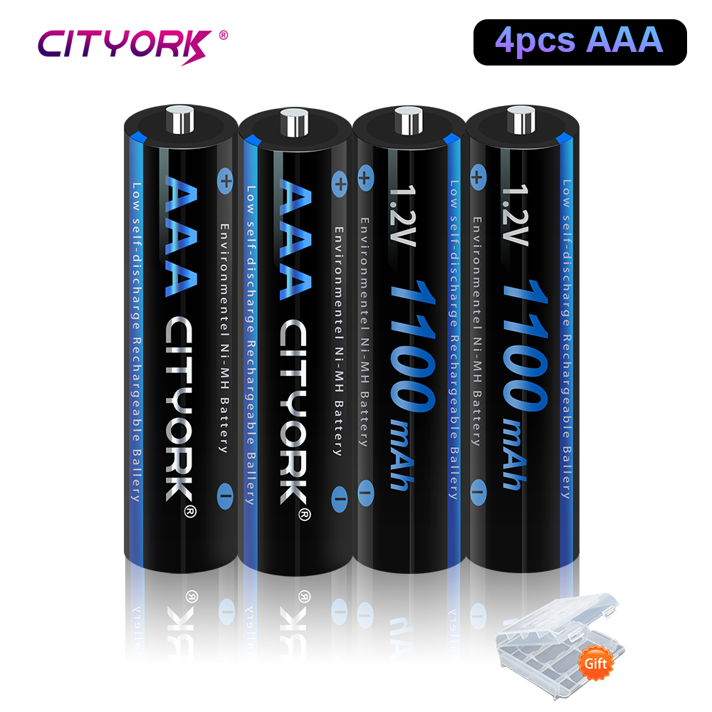 CITYORK-pilas recargables de 1,2 V, AAA, 1100mAh, NI-MH, 3A, 4 ranuras, LCD, USB, cargador de batería recargable de 1,2 V, AA, AAA: Oro