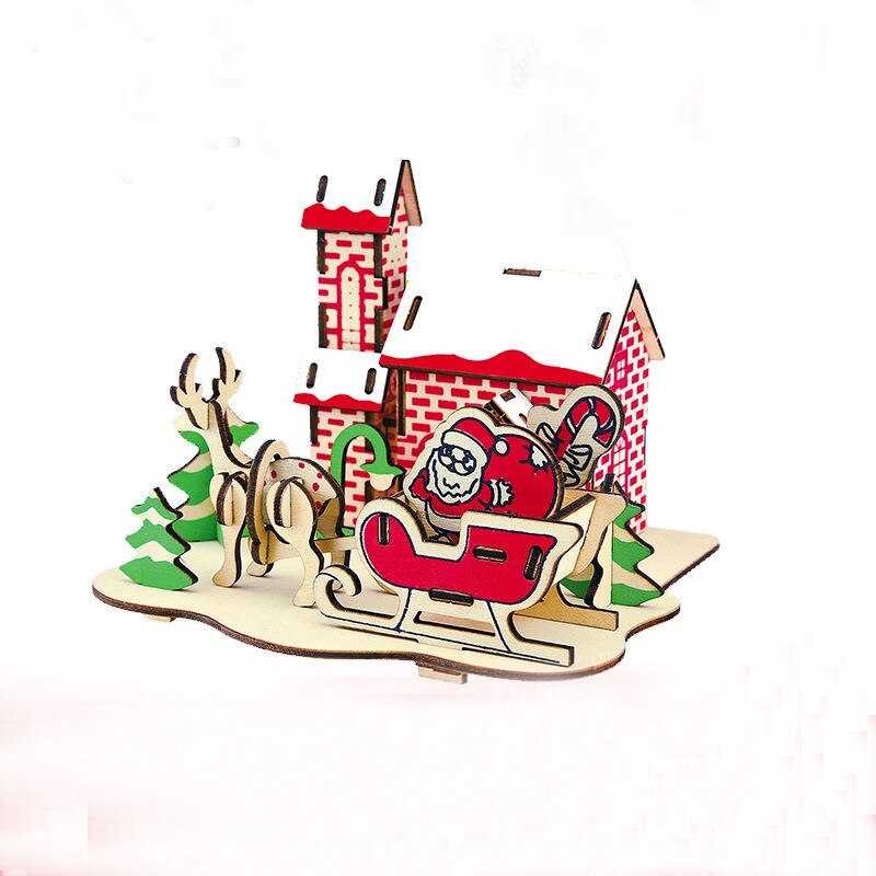 Wooden 3D three-dimensional handmade diy wooden puzzle cottage model children's toys: Black