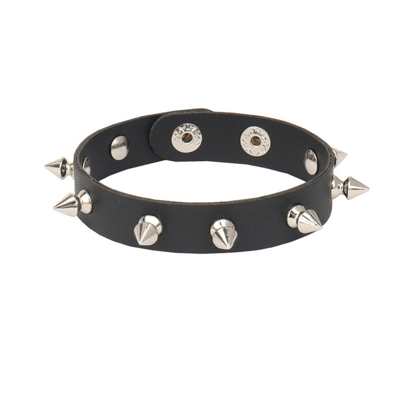 Punk Bracelet for Men Women Goth Black Leather Wristband with Metal Spike Studded Spike Rivets Cuff Bangle Adjustable: Hot Stamping
