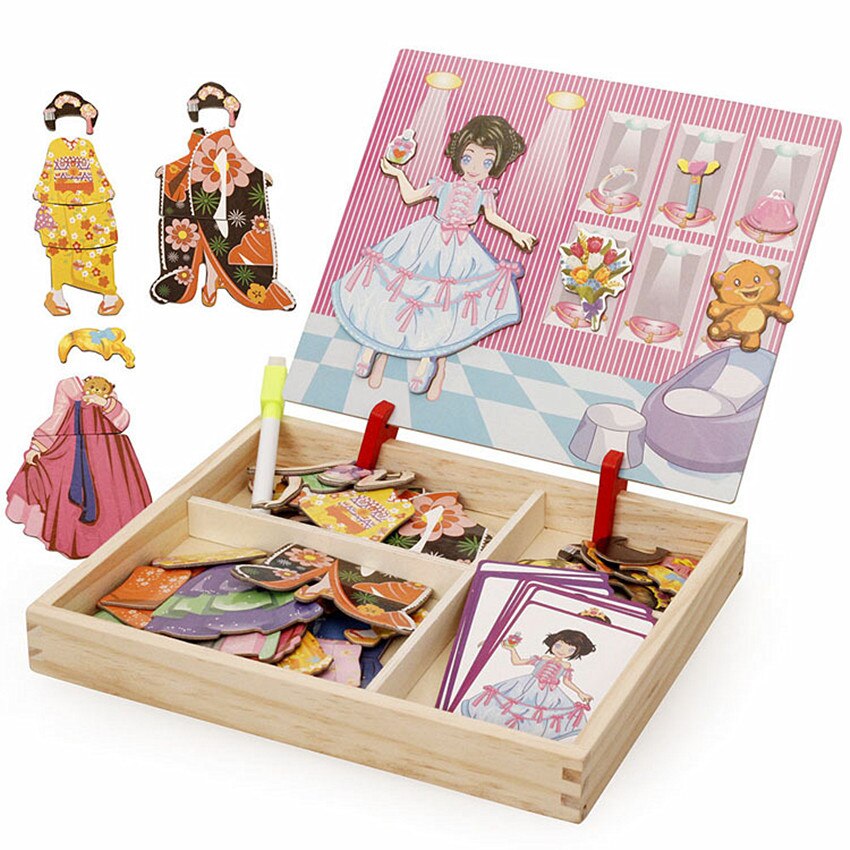 Meisjes Dressing Jigsaw Educatief Speelgoed Wodden Puzzels Prinses Puzzel Tekentafel Magnetische Puzzels: princess