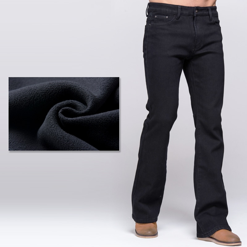 GRG Mens Winter Boot Cut Jeans Thicken Warm Stretch Denim Black Jeans Slim Slightly Flare Pants Polar Fleece Jeans