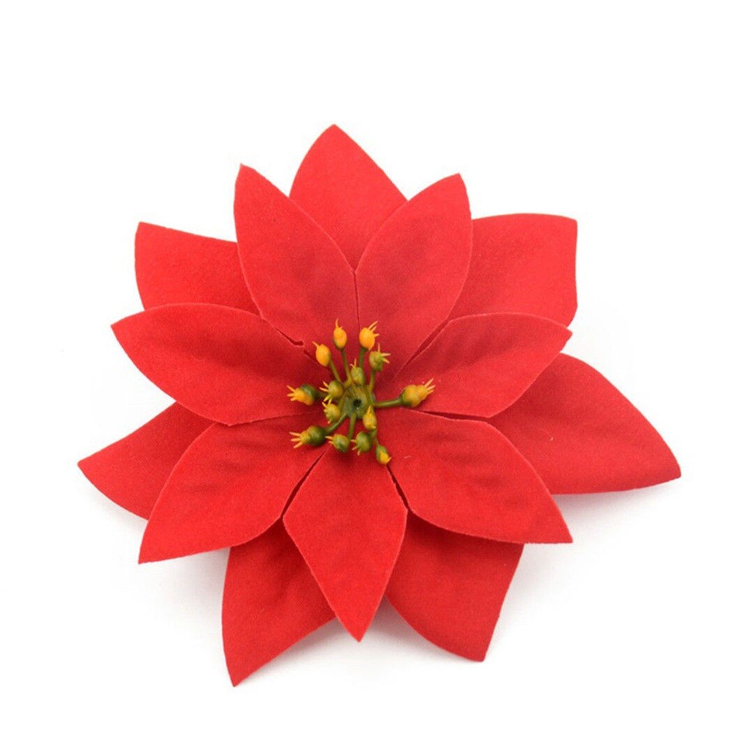 10pcs Red Christmas Silk Flowers Artificial Glitter Poinsettia Flower 14cm Xmas Merry Christmas Home Party DIY Decorating Flower