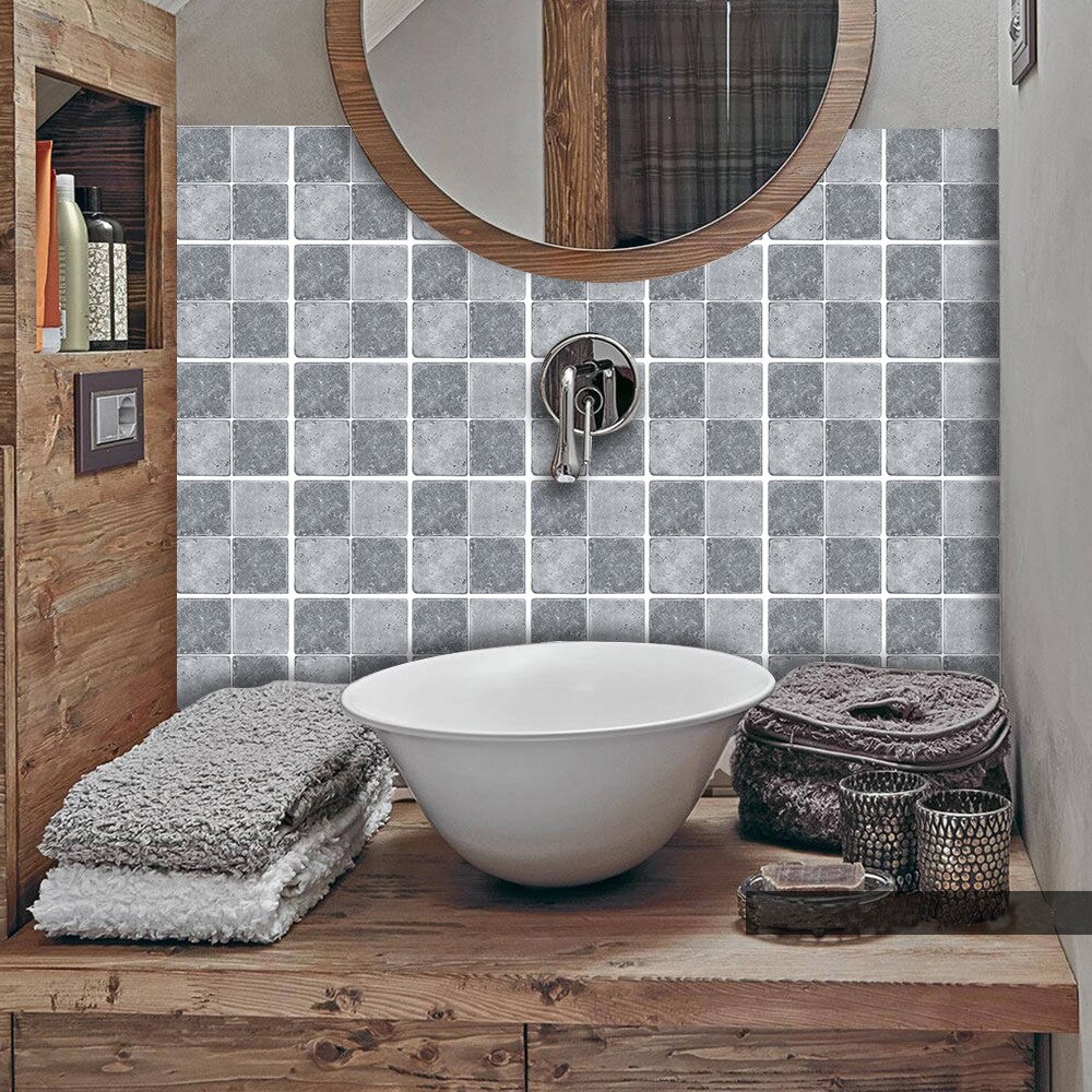 25Pcs Mosaic Tile Stickers Transfers Kitchen Grey Antique Marble Effect Self-adhesive Wall Decor 10x10cm/15x15cm