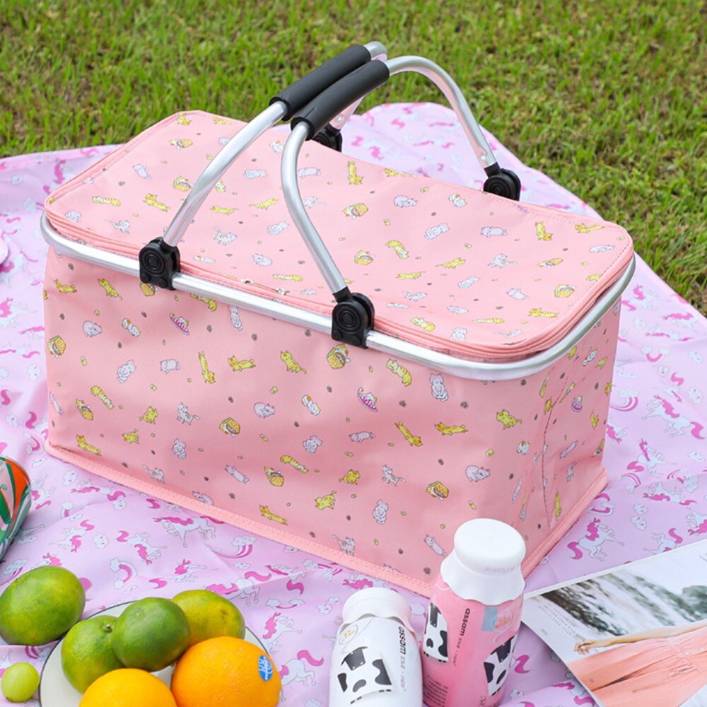 Picnic Basket Folding Picnic Lunch Bag Camping Hiking Ice Bucket Portable Storage Basket, Outdoor Picnic Box