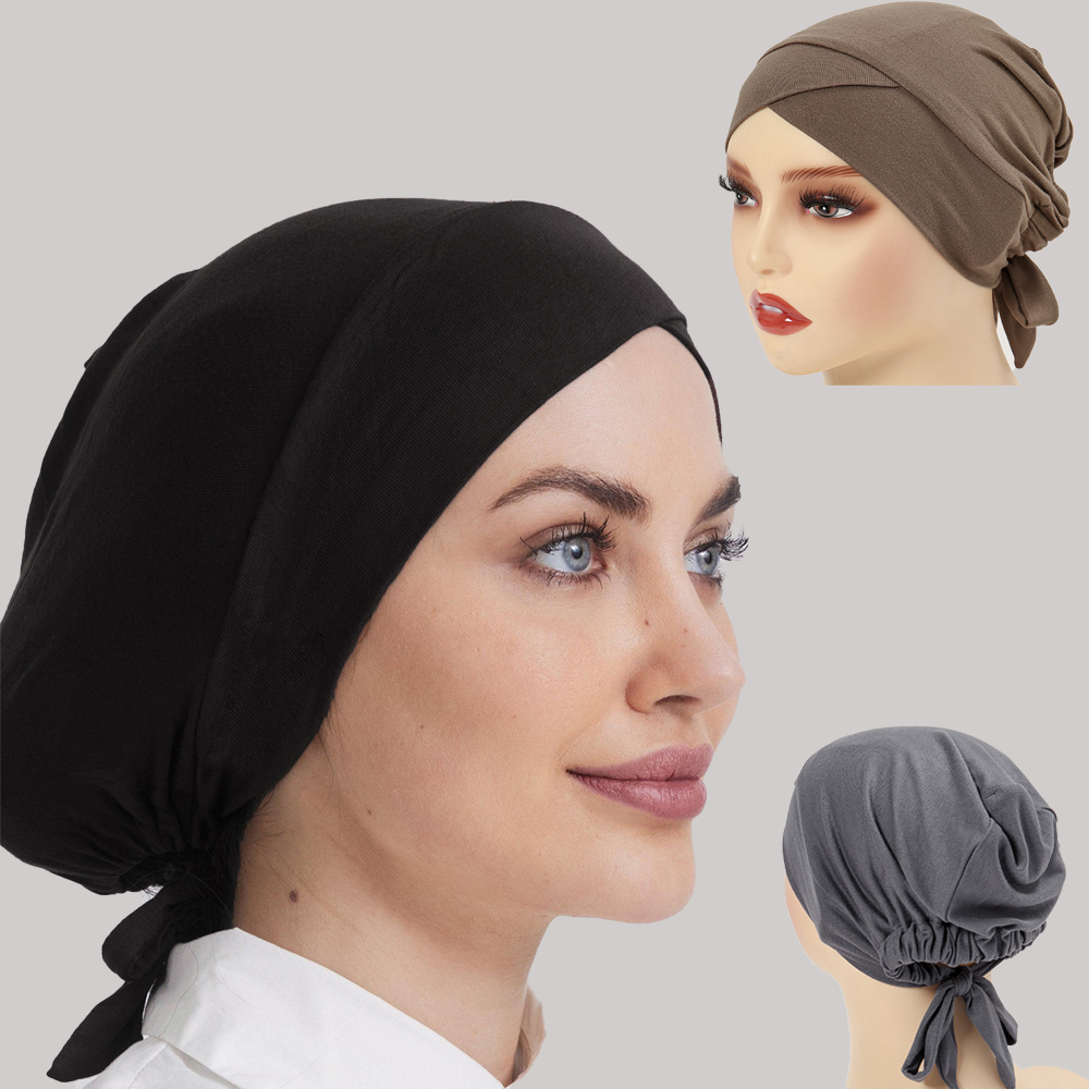 Gekreuzte Stirn Kappen Frauen Innere Hijab Unterkappe Muslimischen Weiche Modale Turban Gummiband Kappen Einfarbig Unterseite Hütte Untertuch