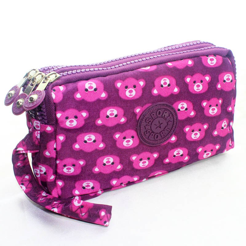 Cartera de tela de lona con 3 cremalleras para mujer, monedero de flores, bolso de mano, billetera para niña