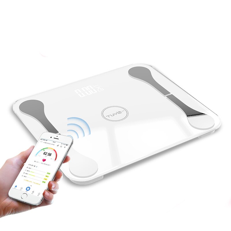 Digital Body Weight Bathroom Scale Floor With Step-On Technology Bluetooth Smart Body Fat 3 Color Measuring Tools Scales: White Use Battery