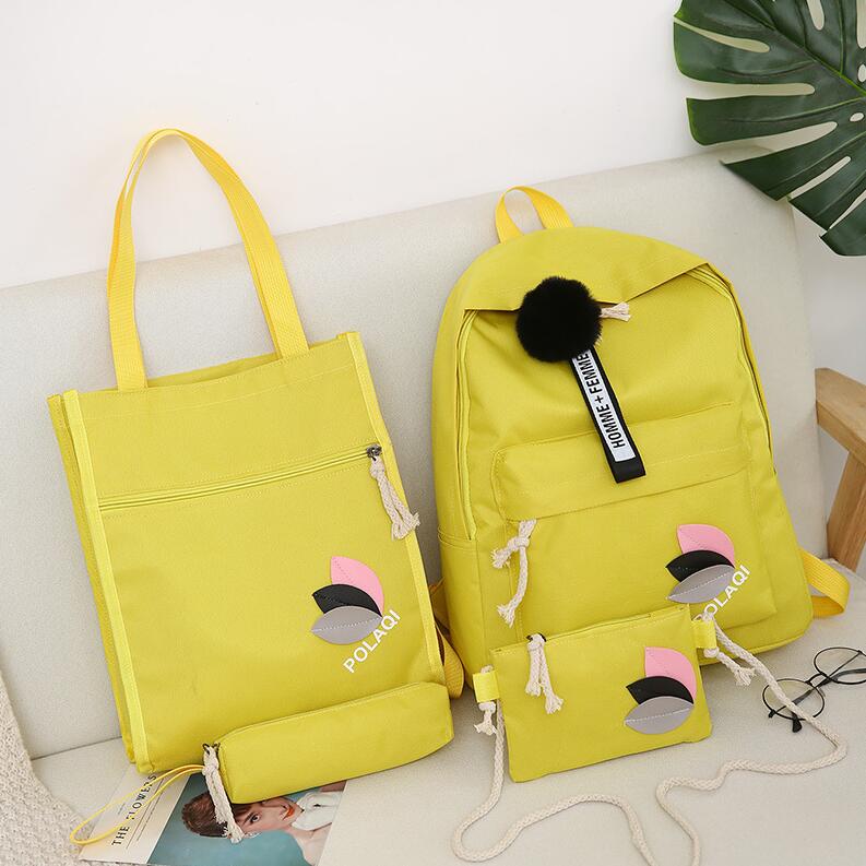 Yogodlns 4 pièces/ensemble lettre et feuilles Mochila toile sac à dos voyage sacs à dos loisirs sacs à dos pour adolescentes école sac à dos: Yellow