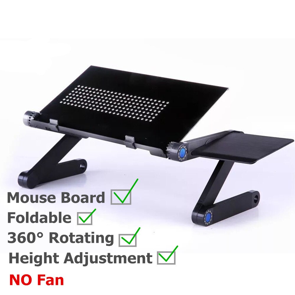 Justerbar bærbar stativholder 360 ° roterende støtte notebook ergonomisk bærbar bærbar stander til seng skrivebord gulv lapdesk: Sort museplade