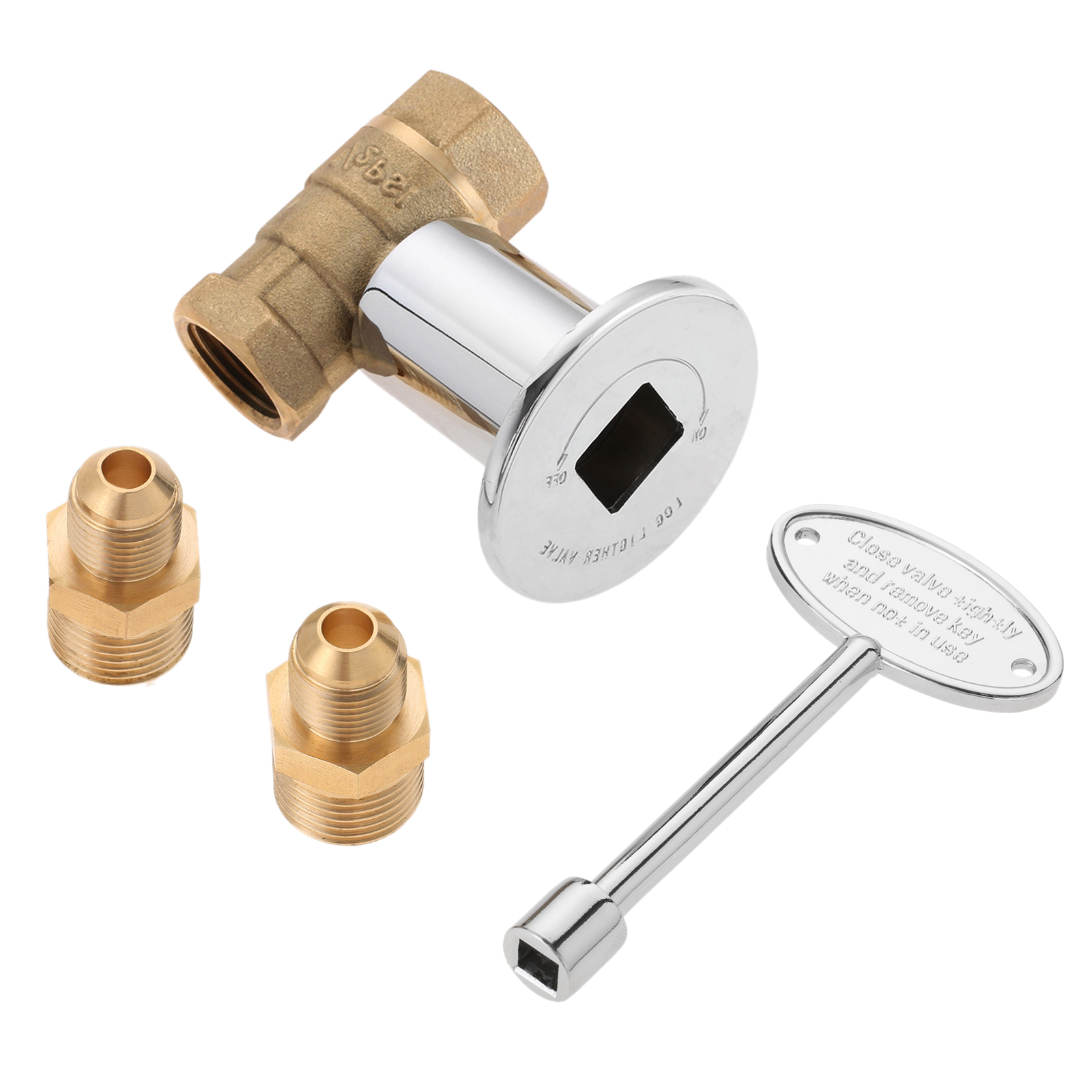1/2 Inch Straight Quarter-Turn Shut-Off Valve Kit for Natural Gas or Liquid Propane Gas Fire Pits with Polished Chrome Flange