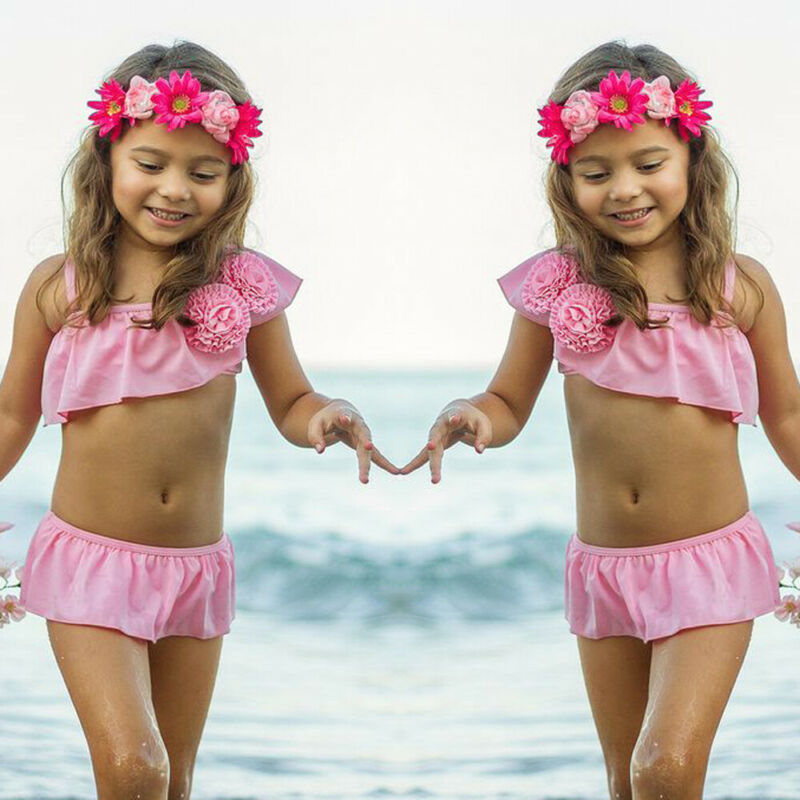 Imcute Brand 2PCS Cute Baby Girl Swimwear Summer Flower Bikini Set Tutu Kid Girls Swimwear Cute Swimsuit Bathing Suit
