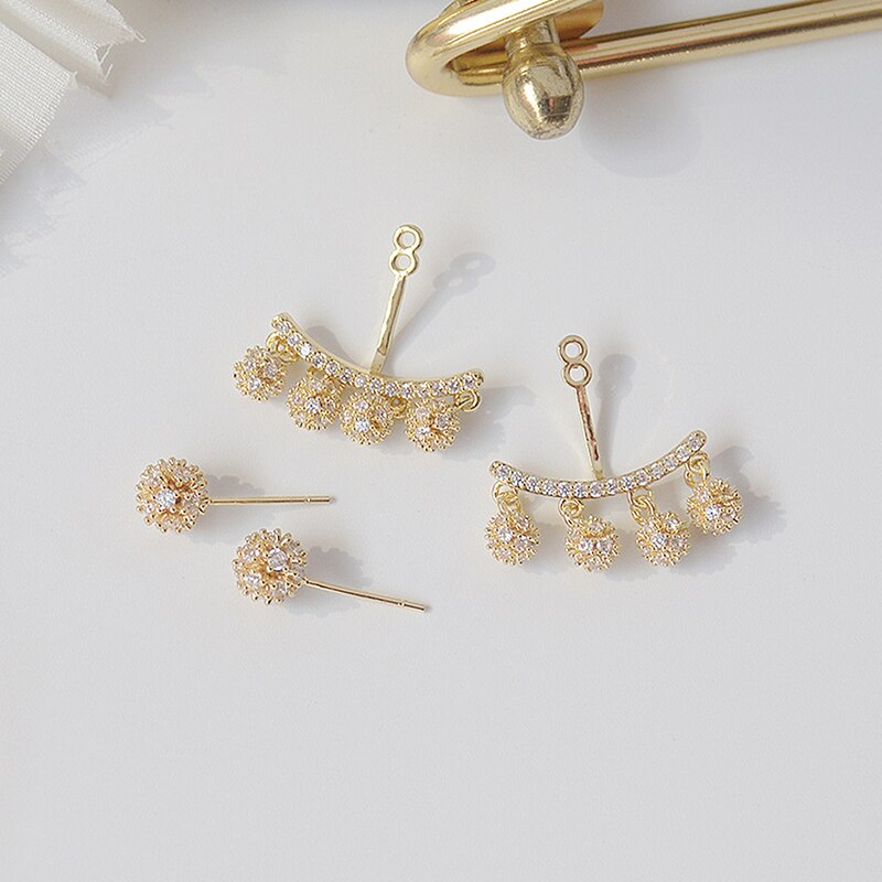 Bohemia Romantic Tassel Golden ball Earrings for Women 14k Real Gold Zirconia Stud Earrings Wedding Jewelry Pendant Accessories