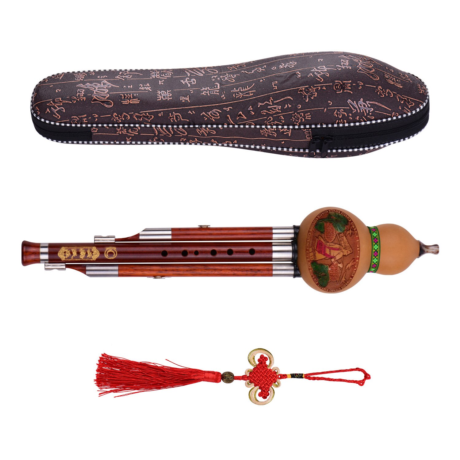 3 Tone C-Key Hulusi Kalebas Cucurbit Fluit Massief Houten Pijpen Chinese Traditionele Instrument Met Chinese Knoop Draagtas