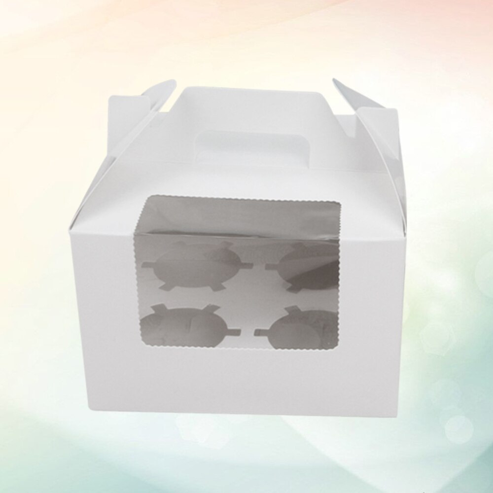 10pcs 4 Cavities Paper Cupcake Box Portable Dessert Containers Bakery Cake Carriers for Home Dessert Shop (Kraft)