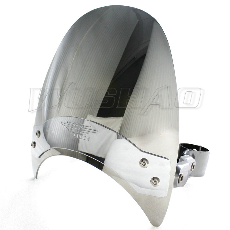 Windshield Windscreen For 2003 - Suzuki VanVan Van Van RV 125 RV125 200 RV200 Front Fork Mount Clamp Screen: Chrome