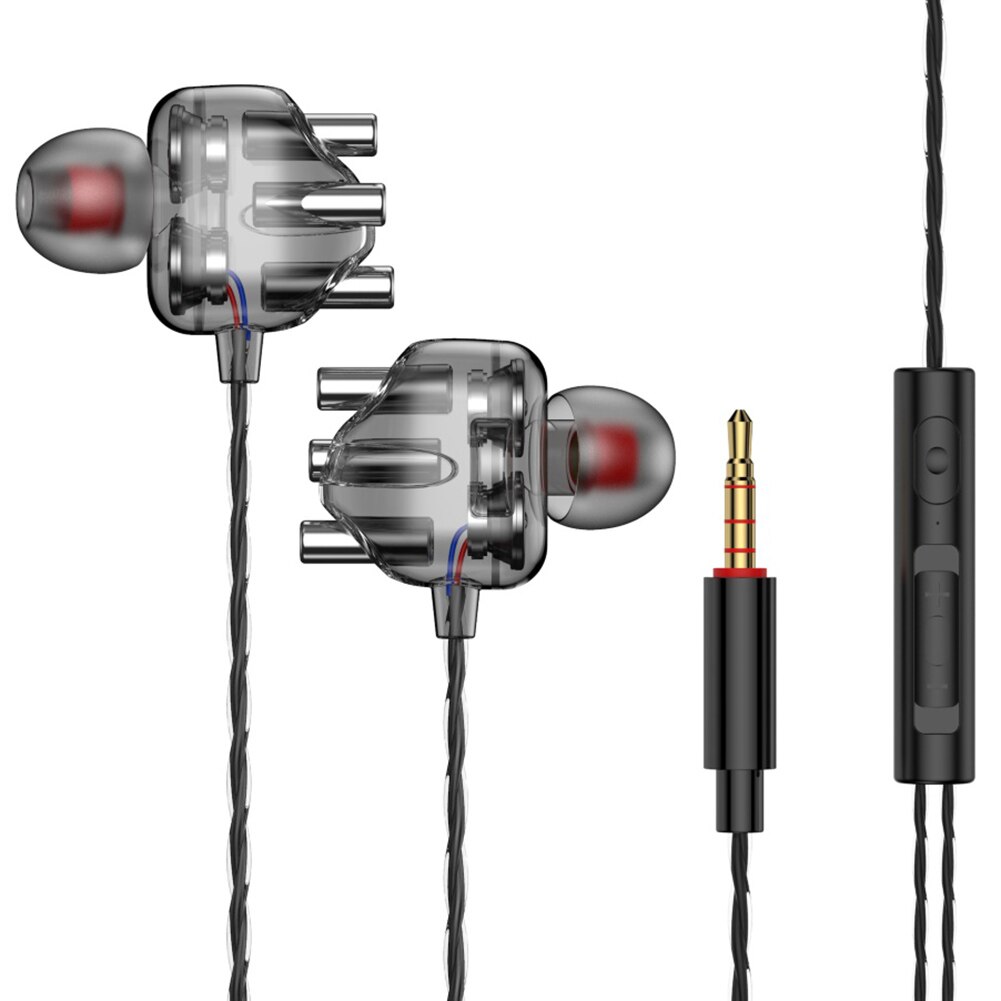 Transparent In-ear Double Moving Coil Moving Iron Earphone 3.5mm Mobile Phone Computer Universal Game Music HIFI Headset: Transparent Black