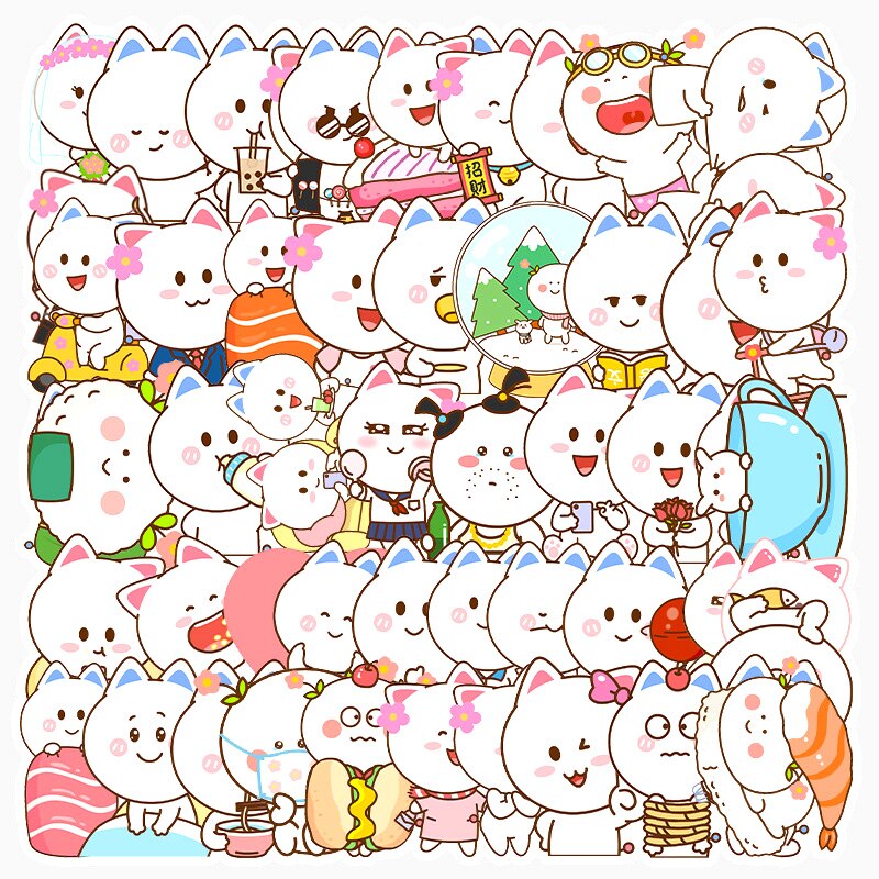 Autocollants pour téléphones portables, boîte de voyage, voiture, fruits, légumes, animaux, dessin animé mignon, DIY bricolage, paquet d'autocollants créatifs, décoration de la maison: Cute Cartoon -50pcs