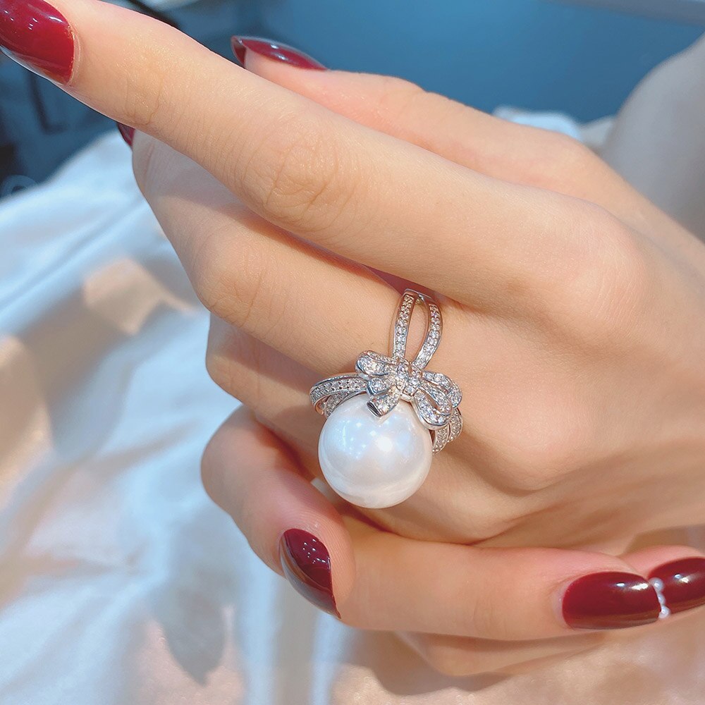 925 luxuriöse perlenringe aus sterlingsilber mit 16 mm muschelperlen – wunderschöner partyschmuck
