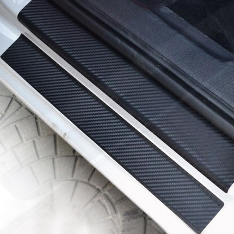 Universal bil dørkarm beskyttelses klistermærke film 4 stk anti ridse carbon scuff pedal vagter dække dørkarm plade fiber klistermærke