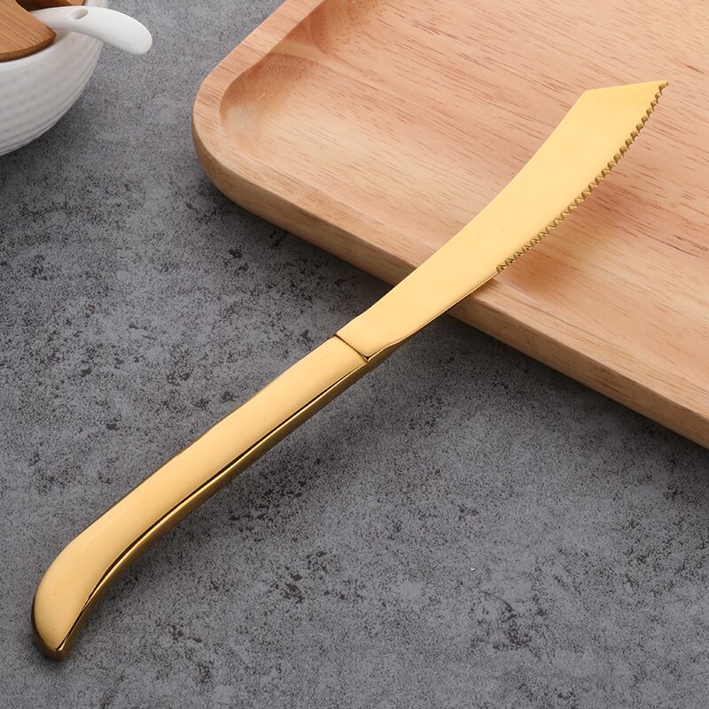 4 &amp; 8 stk rustfritt stål spesialhåndtak fruktkniv bordkniver restaurantbestikk middagskniv gull biffkniver servisesett: Gull -4 stk