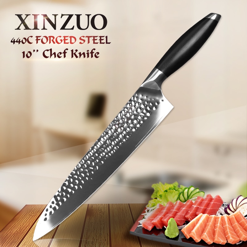 XINZUO 10&#39;&#39; inch Chef Knife High Carbon 3 Layers 440C Forge Kitchen Knives Stainless Steel Meat Knife G10 Handle