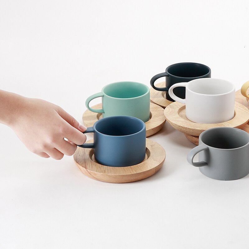 Tasse à café en bois de chêne naturel pur ensemble de soucoupe en bois de Style nordique