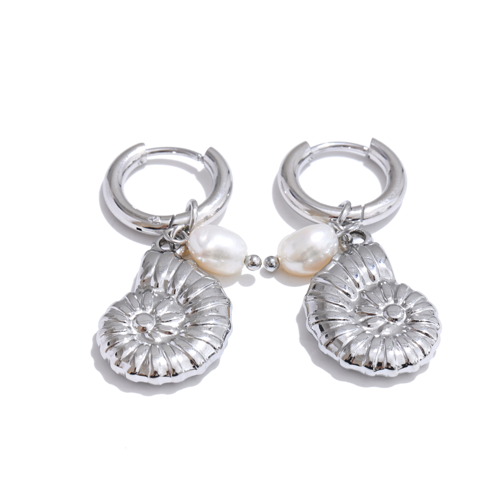 Yhpup Oceaan Stijl Natuurlijke Parel Schelp Zeester Zomer Hoepel Oorbellen voor Vrouwen Roestvrij Staal Dagelijkse Sieraden: Silver Plated