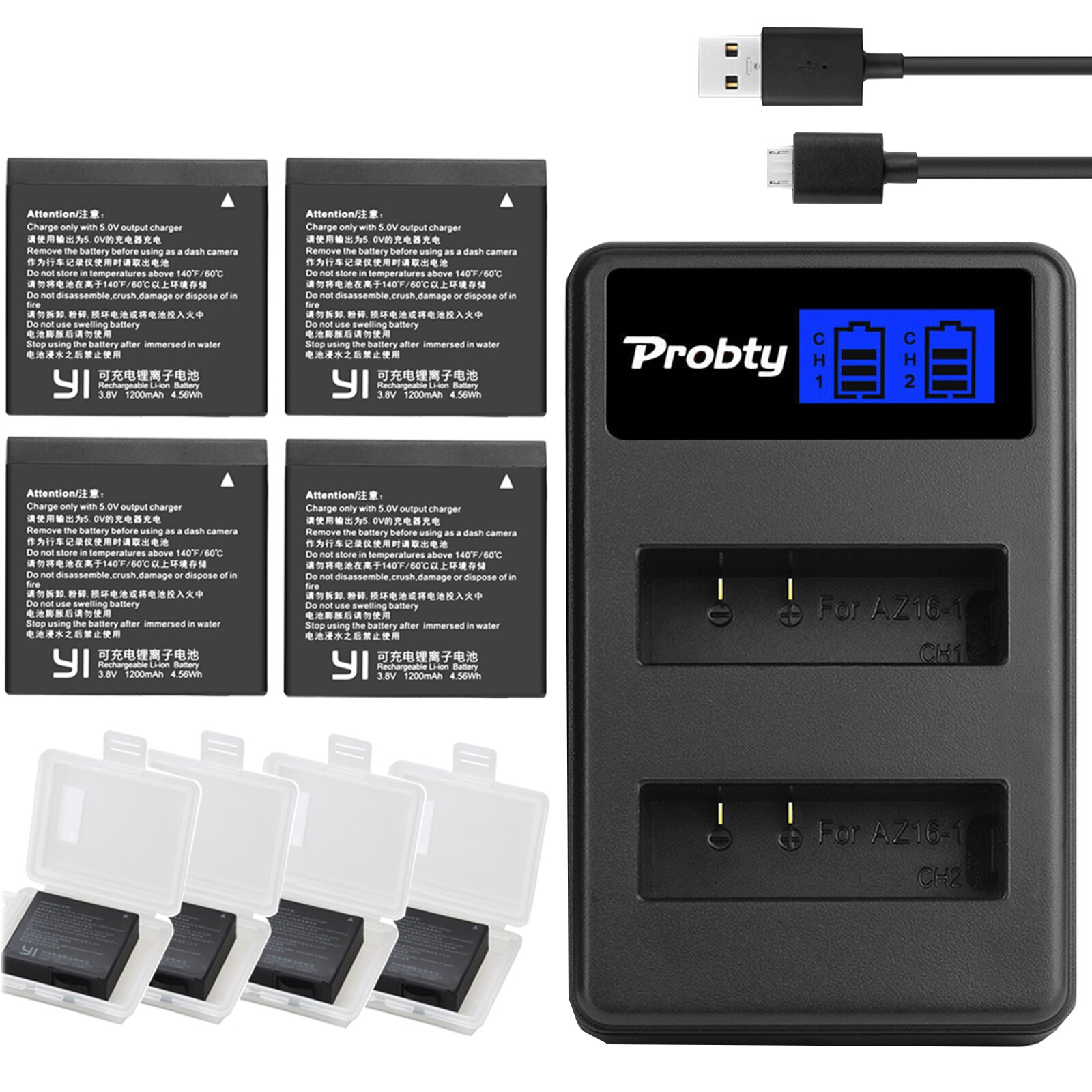 Cargador de 2 ranuras para Xiaomi YI lite 2 4K 4k + LCD USB para batería de Cámara de Acción Xiao yi 4k