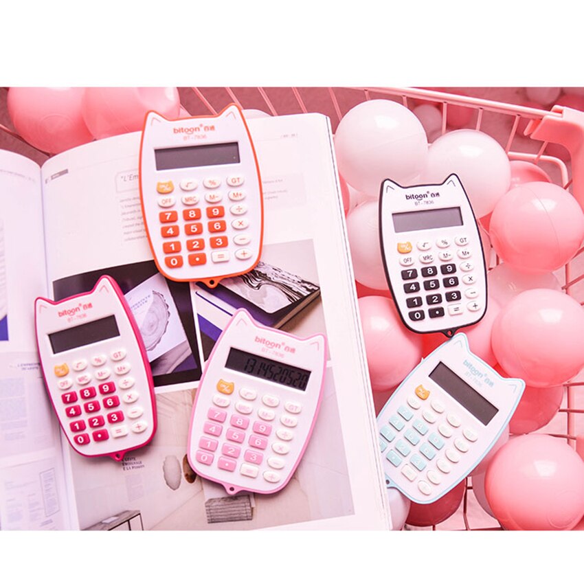 Portable Calculator Cute Cat Handheld Calculator for Students, Battery Power Electronic Calculator with 12-digit LED Display