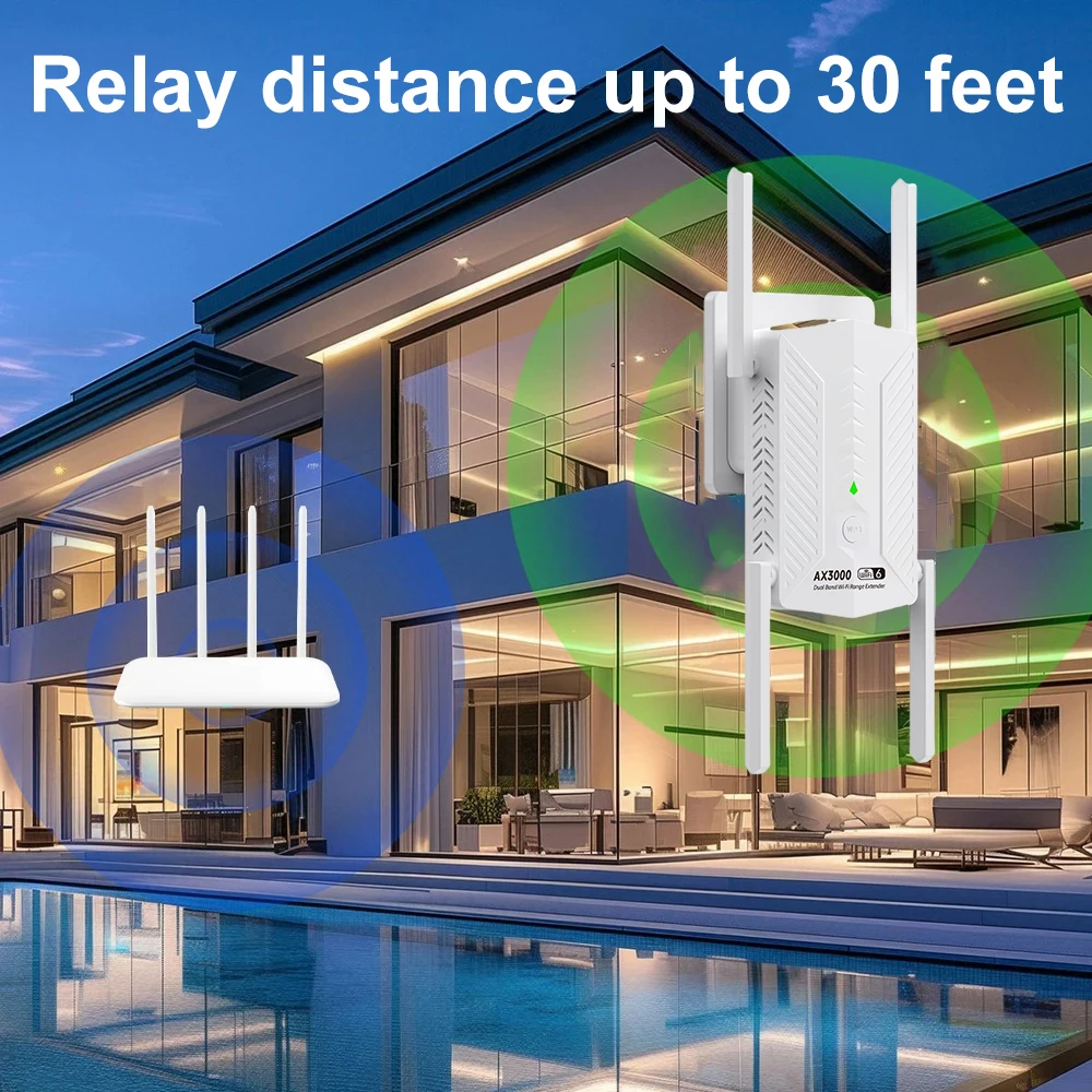 AX3000 WiFi 6 Repeater Extender Booster Dual Band 2.4G/5GHz Wi-Fi WPS Signal Amplifier Long Range Network Router for Home Office