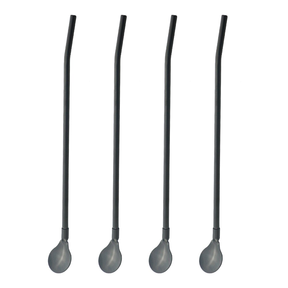 4 unids/set reutilizable paja larga cuchara Multicolor 18/10 pajas de acero inoxidable cuchara para té Bar de café agitación cuchara de beber: Black