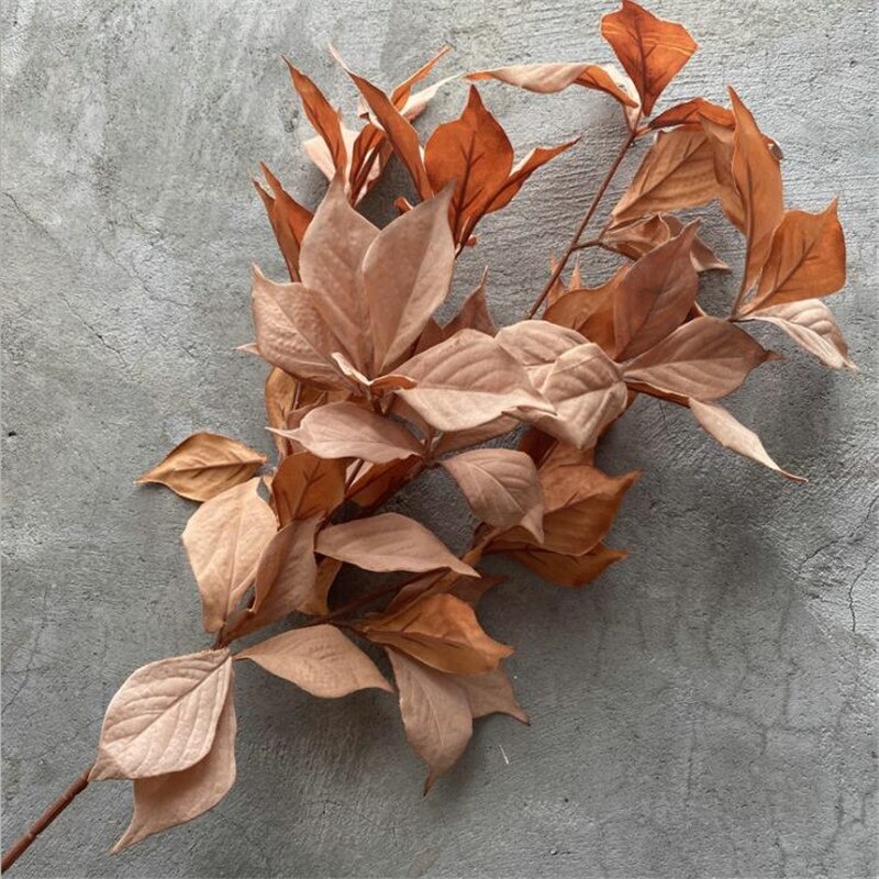 One Silk Filbert Tree Leaf Branch Artificial Hazel Greenery Plant for Green Wall Floral Decoration: Orange