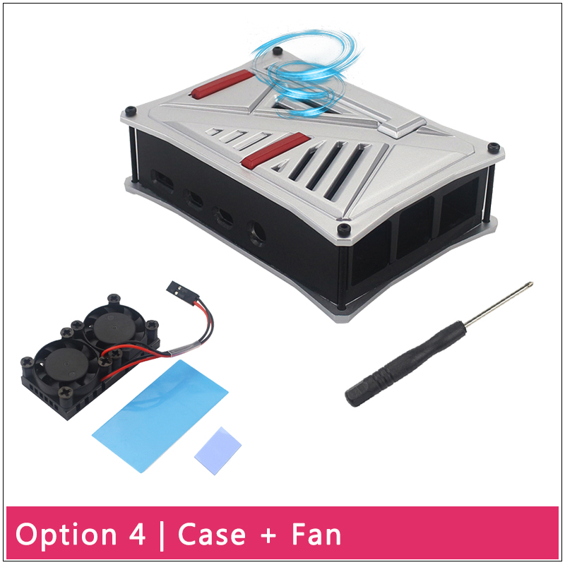 Raspberry Pi 4 Model B ABS Case Silver Gray Plastic Shell Box Optional Dual Cooling Fan SD Card Power Adapter for Raspberry Pi 4: Option 4