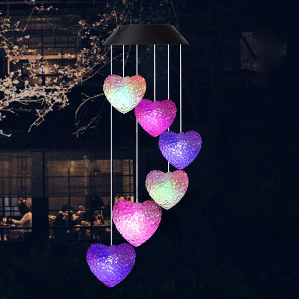 LED Solar Wind Chimes Light 6LED Colorful Love Heart Wind Chime Lamp Solar Powered Garden Hanging Lamp: a