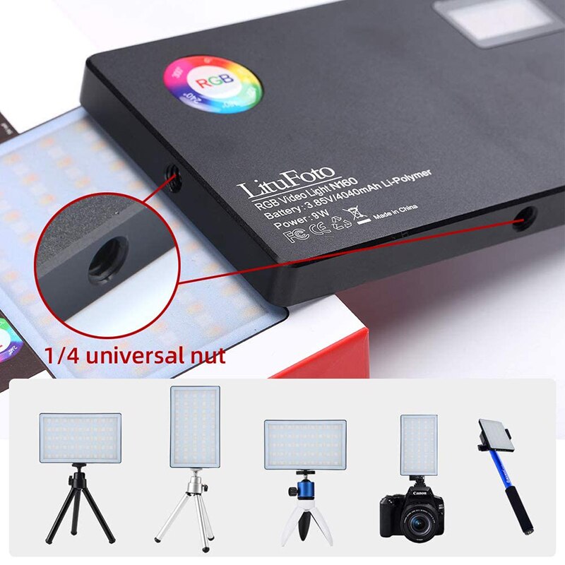 RGB Led Video Light CRI 96+ 360° Full Color 9 Lighting Effect 3200-7500K Adjustable 1-100% Stepless Dimming for Camera Photograp