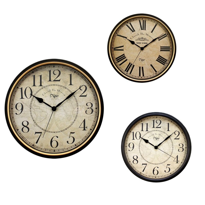 Digo Wall Clock 15 Inch Metal Silent Non-Ticking Battery Quartz Retro Digital Clocks Decor Table Dial for Home Room