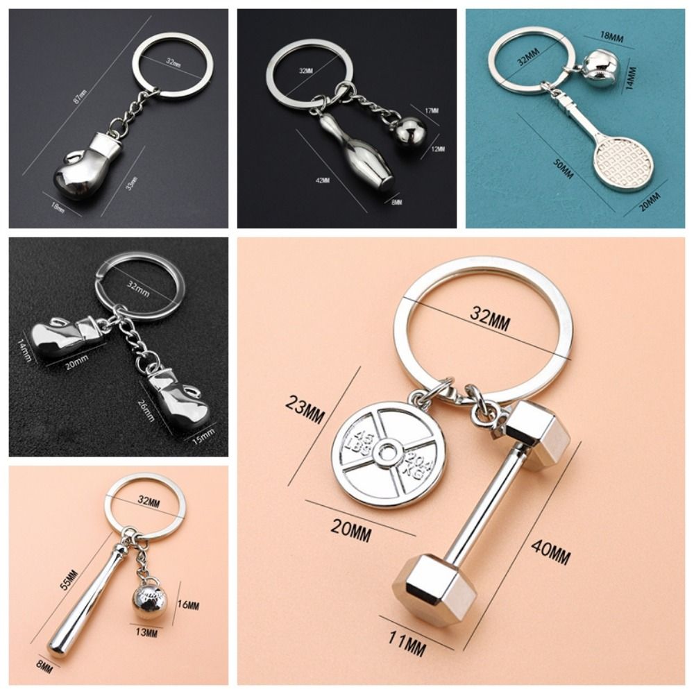 Boxing glove fitness keychain baseball barbell dumbbell fitness equipment keychain strength sports alloy baseball keychain