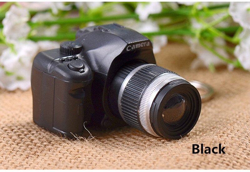 Llaveros Led de cámara creativa con sonido linterna LED cámara Digital SLR juguete LED luminoso llavero con colgante para: Black