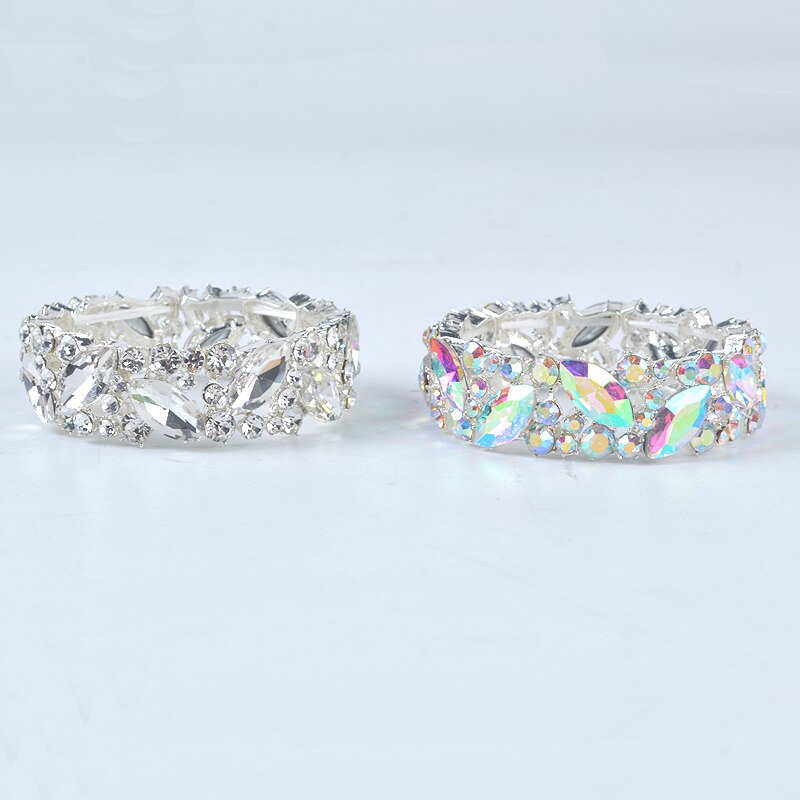 Eenvoudige Ab Kleur Crystal Manchet Armbanden Armband Grote Brede Stretch Bangle Sieraden Giften Voor Vrouwen Bruiloft Accesorios